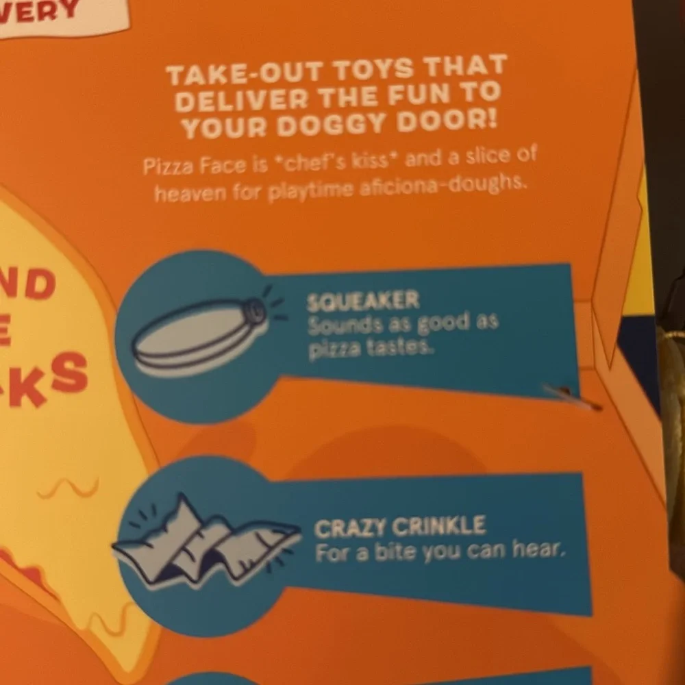 BARK Signore Pizza Face Plush Dog Toy, crinkle and squeak, multiple textures NEW